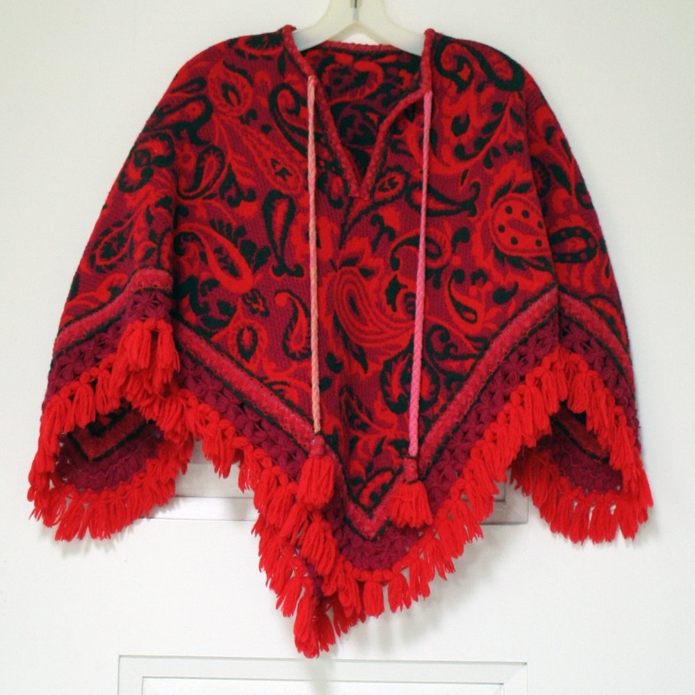 Women's Red Wool Ponco